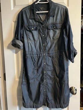 Button-Front Dark Denim Shirt Dress